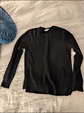 AG Adriano Goldschmied Black Cashmere Merino Wool Waffle Knit Sweater Medium NWT